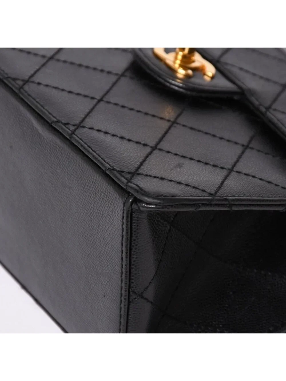 Chanel Quilted Bag CC Logo Caviar Leather Black Gold